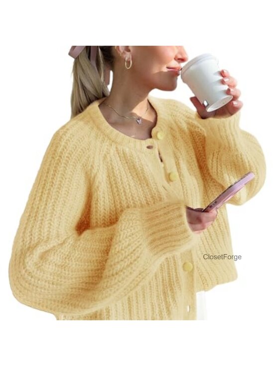 Sweaters - Women's Chunky Knit Cardigan Sweater Button Down Long Sleeve Casual Coat